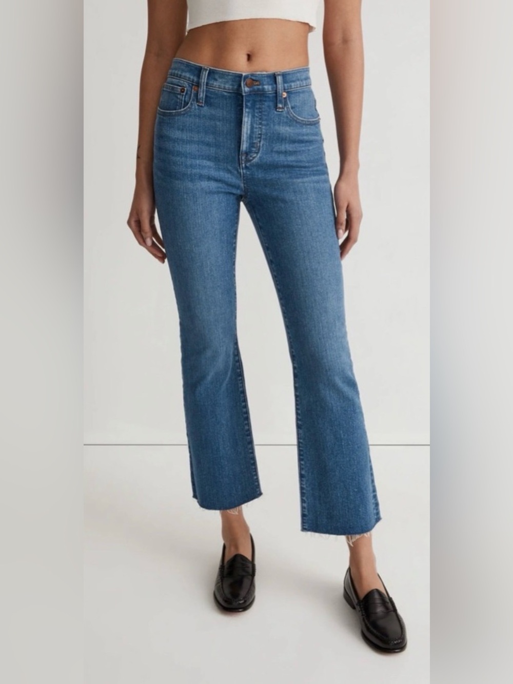 Madewell Mid Rise Kick Out Frayed Hem Jeans Size 29 Medium Blue Straight-Leg